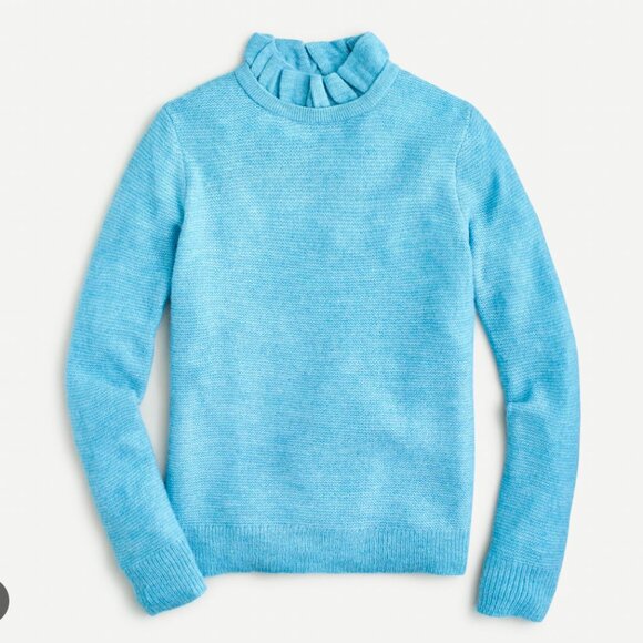J. Crew Turquoise Blue Ruffle-Neck Sweater Mock Neck Alpaca Blend Size Large - Picture 1 of 6